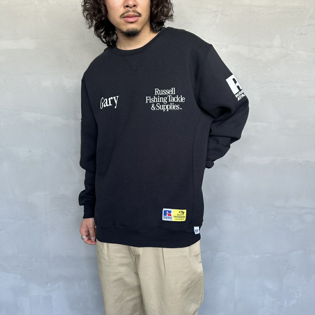 RUSSELL ATHLETIC [ラッセル アスレチック] Russell×Gary YAMAMOTO ロゴスウェット [RGY-A03] BLK &&モデル身長：173cm 着用サイズ：L&&