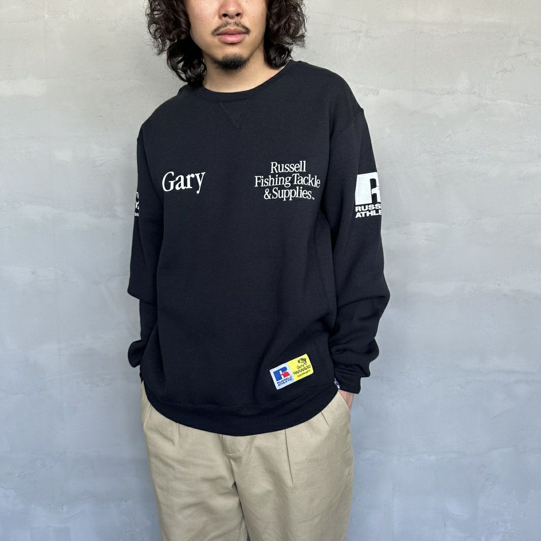 RUSSELL ATHLETIC [ラッセル アスレチック] Russell×Gary YAMAMOTO ロゴスウェット [RGY-A03] BLK &&モデル身長：173cm 着用サイズ：L&&