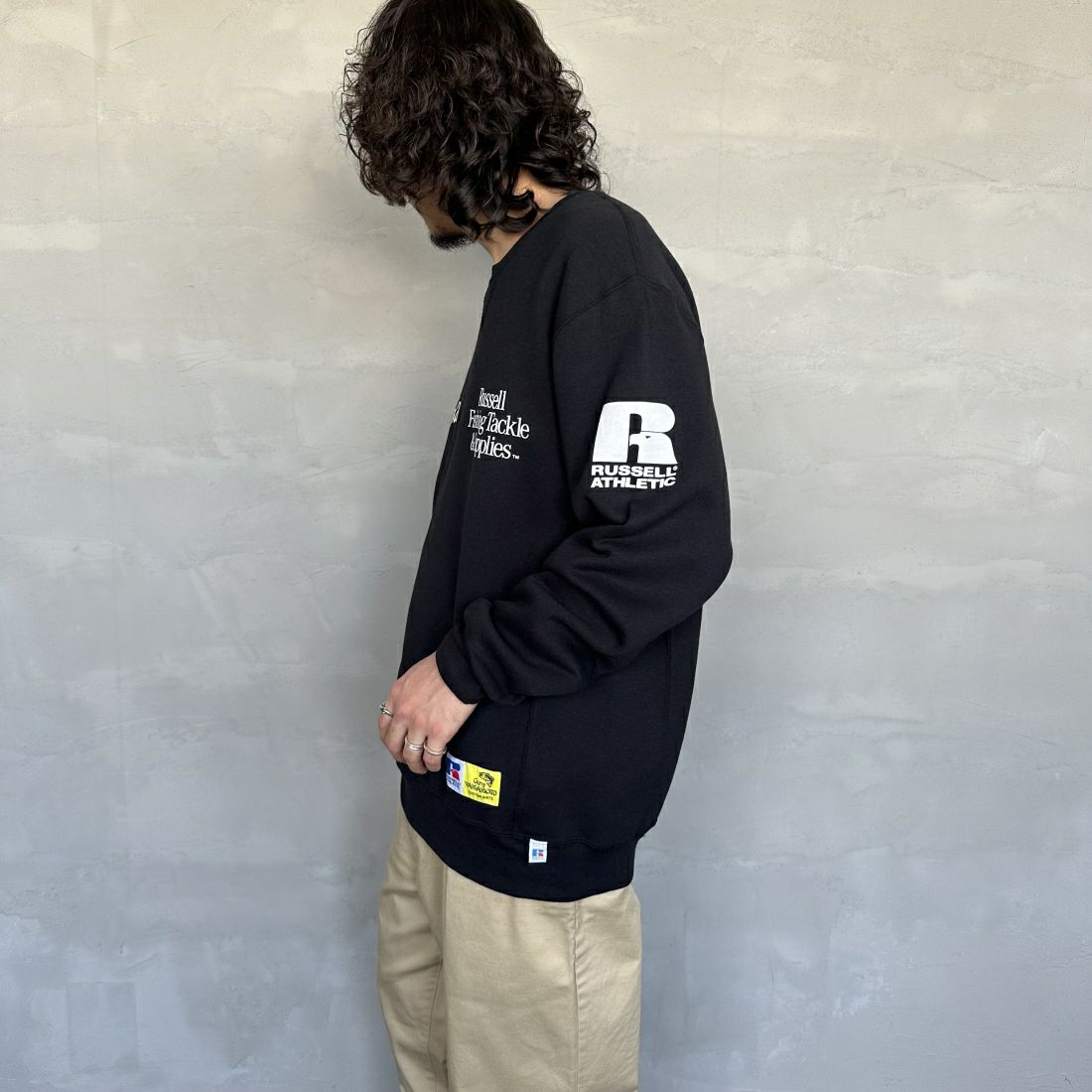 RUSSELL ATHLETIC [ラッセル アスレチック] Russell×Gary YAMAMOTO ロゴスウェット [RGY-A03] BLK &&モデル身長：173cm 着用サイズ：L&&
