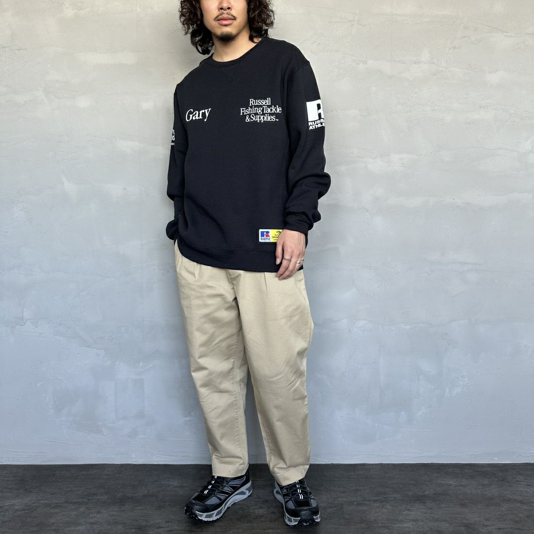 RUSSELL ATHLETIC [ラッセル アスレチック] Russell×Gary YAMAMOTO ロゴスウェット [RGY-A03] BLK &&モデル身長：173cm 着用サイズ：L&&