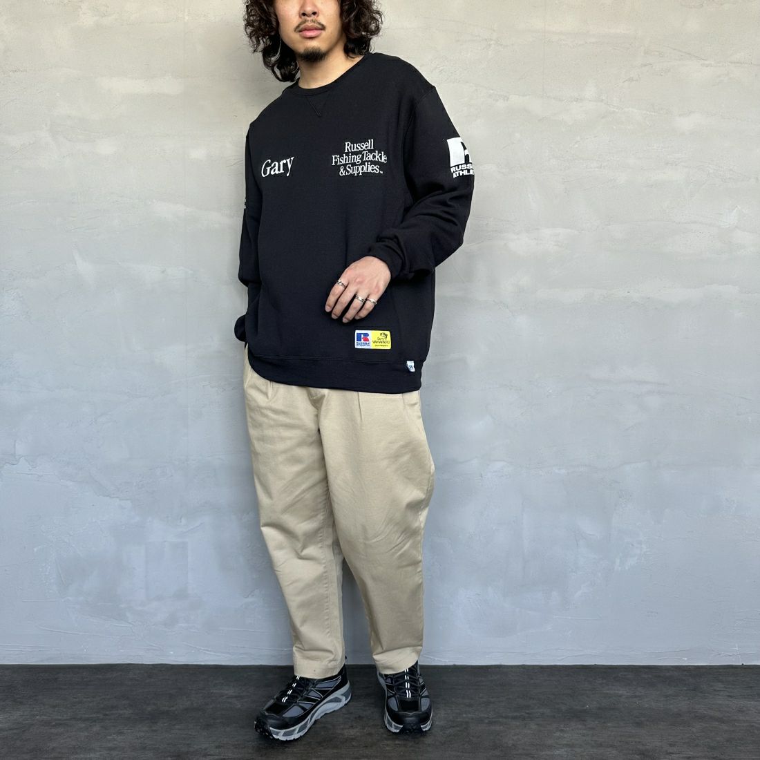 RUSSELL ATHLETIC [ラッセル アスレチック] Russell×Gary YAMAMOTO ロゴスウェット [RGY-A03] BLK &&モデル身長：173cm 着用サイズ：L&&