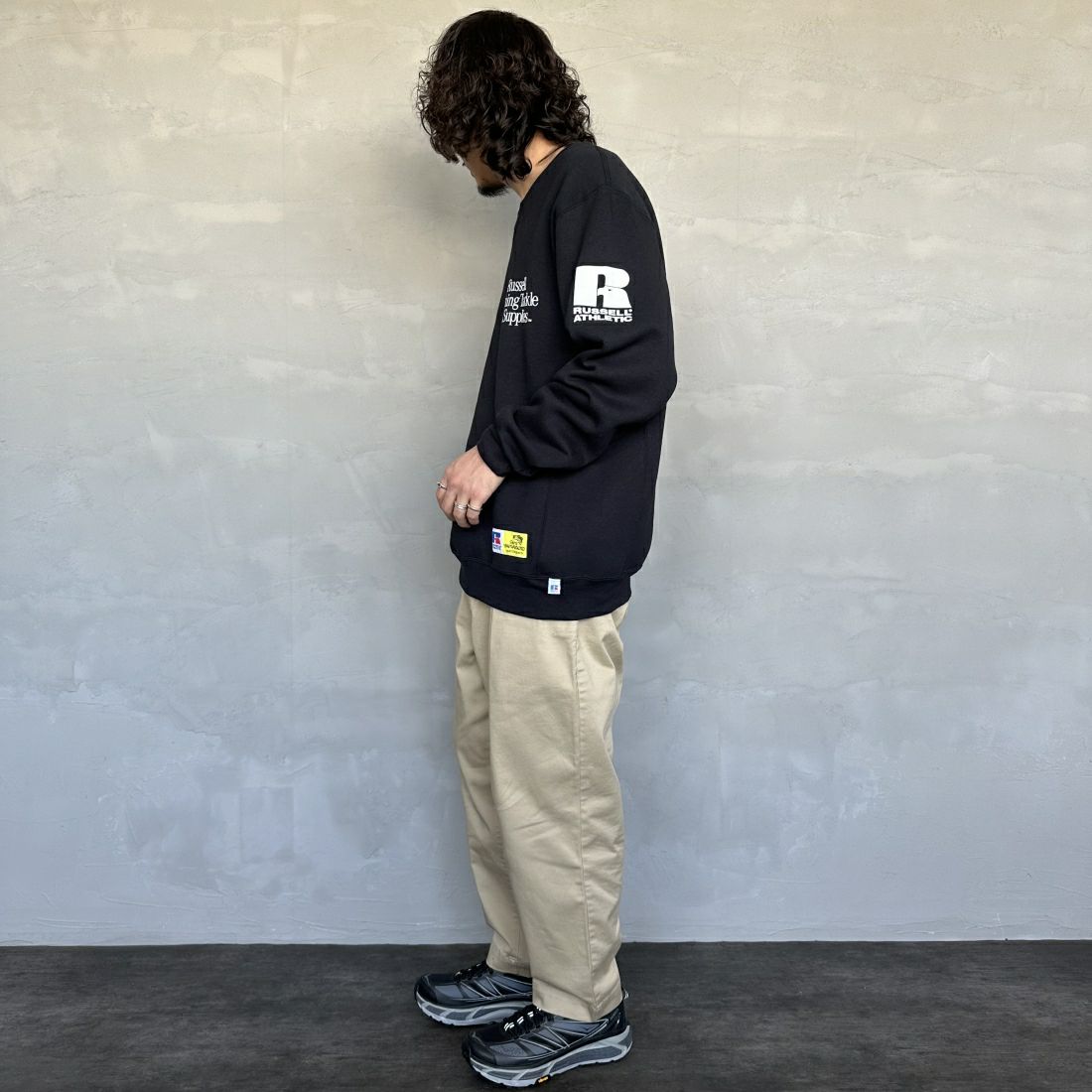 RUSSELL ATHLETIC [ラッセル アスレチック] Russell×Gary YAMAMOTO ロゴスウェット [RGY-A03] BLK &&モデル身長：173cm 着用サイズ：L&&