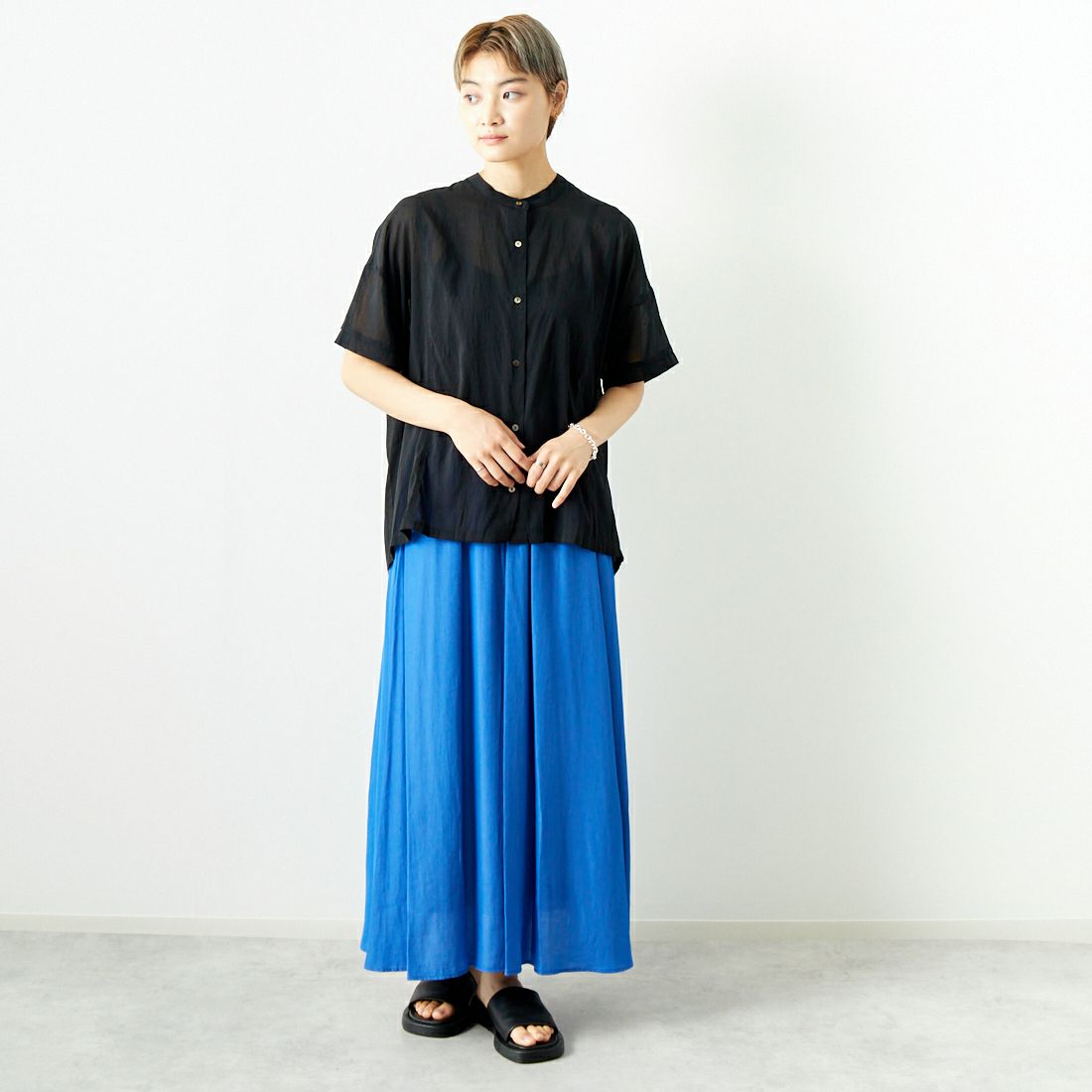 Jf Ready Made [ジェイエフレディメイド] エアリースカート [963-27201] 85 ﾌﾞﾙｰ &&モデル身長：160cm 着用サイズ：F&&