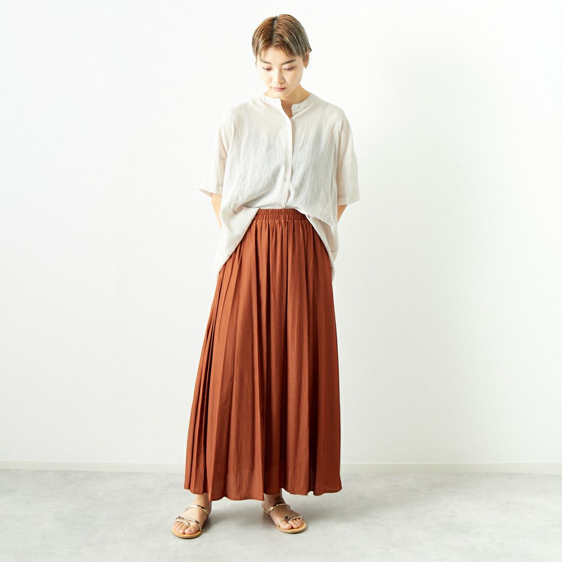 Jf Ready Made [ジェイエフレディメイド] エアリースカート [963-27201] 45 ﾌﾞﾗｳﾝ &&モデル身長：160cm 着用サイズ：F&&