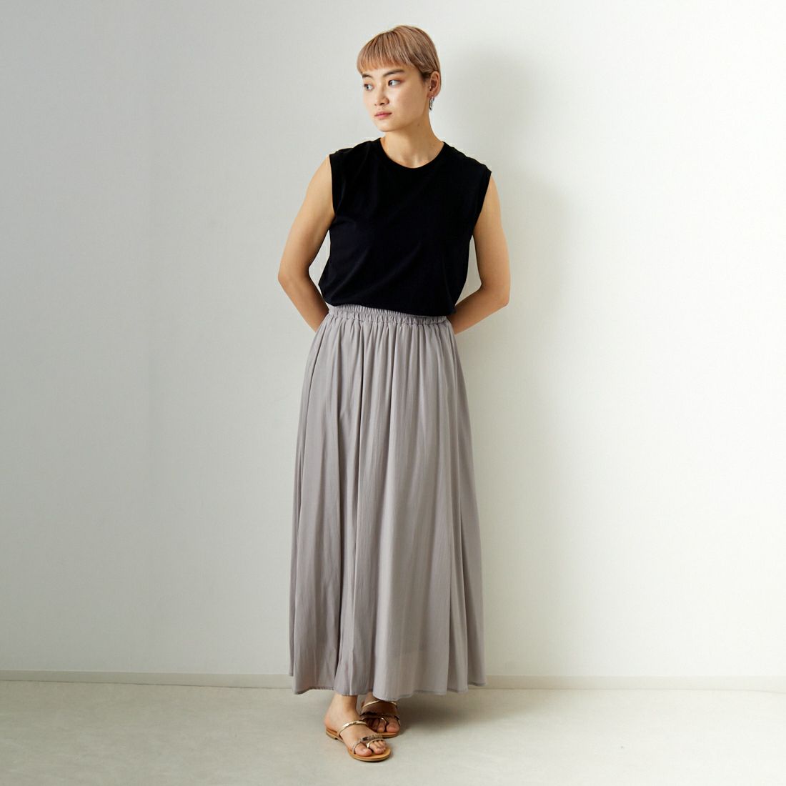 Jf Ready Made [ジェイエフレディメイド] エアリースカート [963-27201] 07 Lｸﾞﾚｰ &&モデル身長：160cm 着用サイズ：F&&