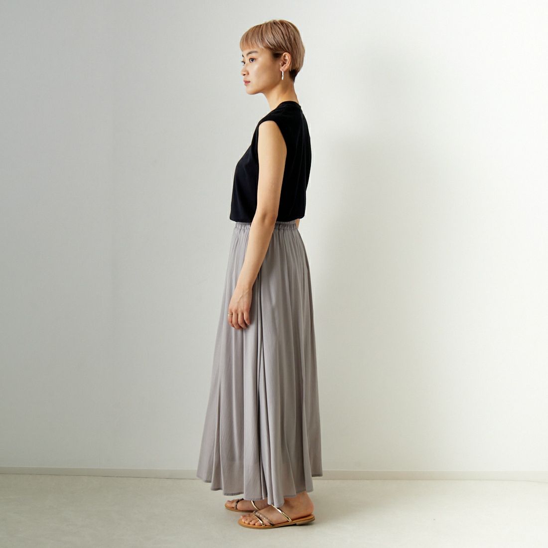 Jf Ready Made [ジェイエフレディメイド] エアリースカート [963-27201] 07 Lｸﾞﾚｰ &&モデル身長：160cm 着用サイズ：F&&