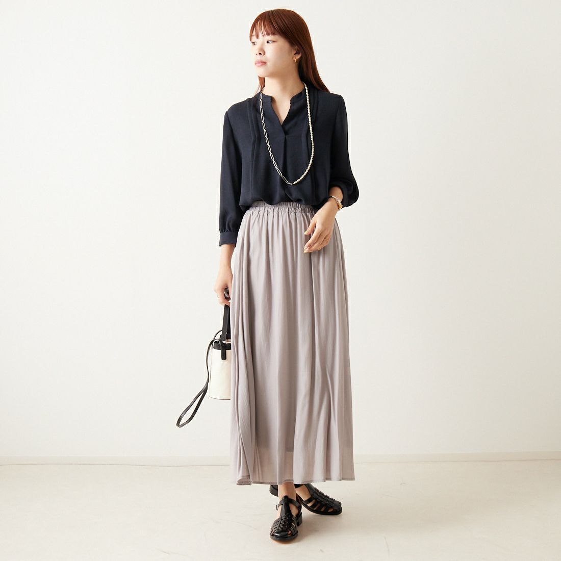 Jf Ready Made [ジェイエフレディメイド] エアリースカート [963-27201] 07 Lｸﾞﾚｰ &&モデル身長：167cm 着用サイズ：F&&