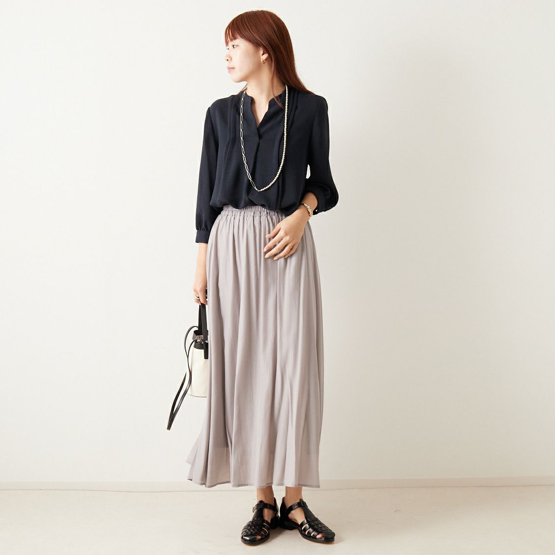 Jf Ready Made [ジェイエフレディメイド] エアリースカート [963-27201] 07 Lｸﾞﾚｰ &&モデル身長：167cm 着用サイズ：F&&