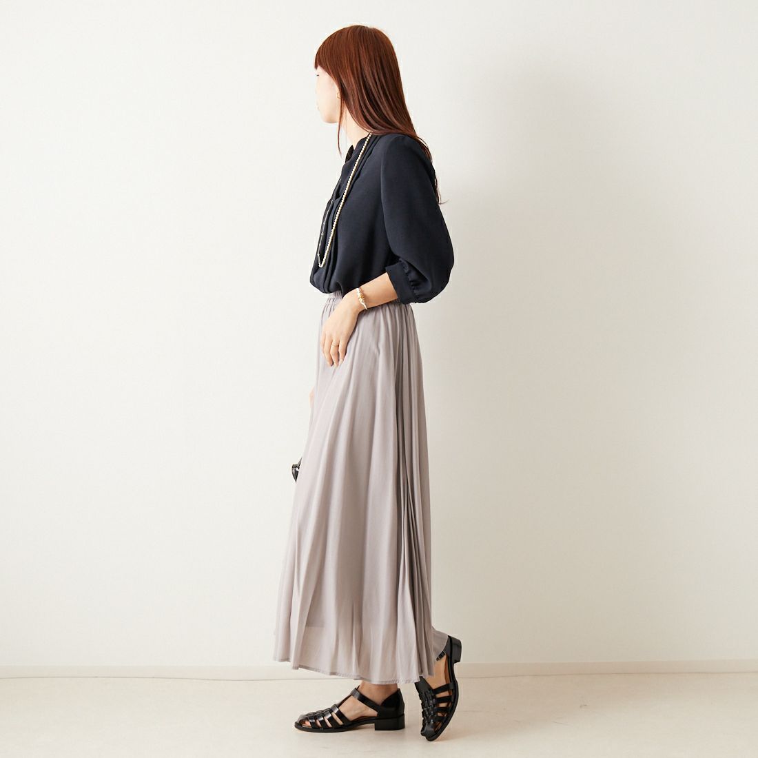 Jf Ready Made [ジェイエフレディメイド] エアリースカート [963-27201] 07 Lｸﾞﾚｰ &&モデル身長：167cm 着用サイズ：F&&