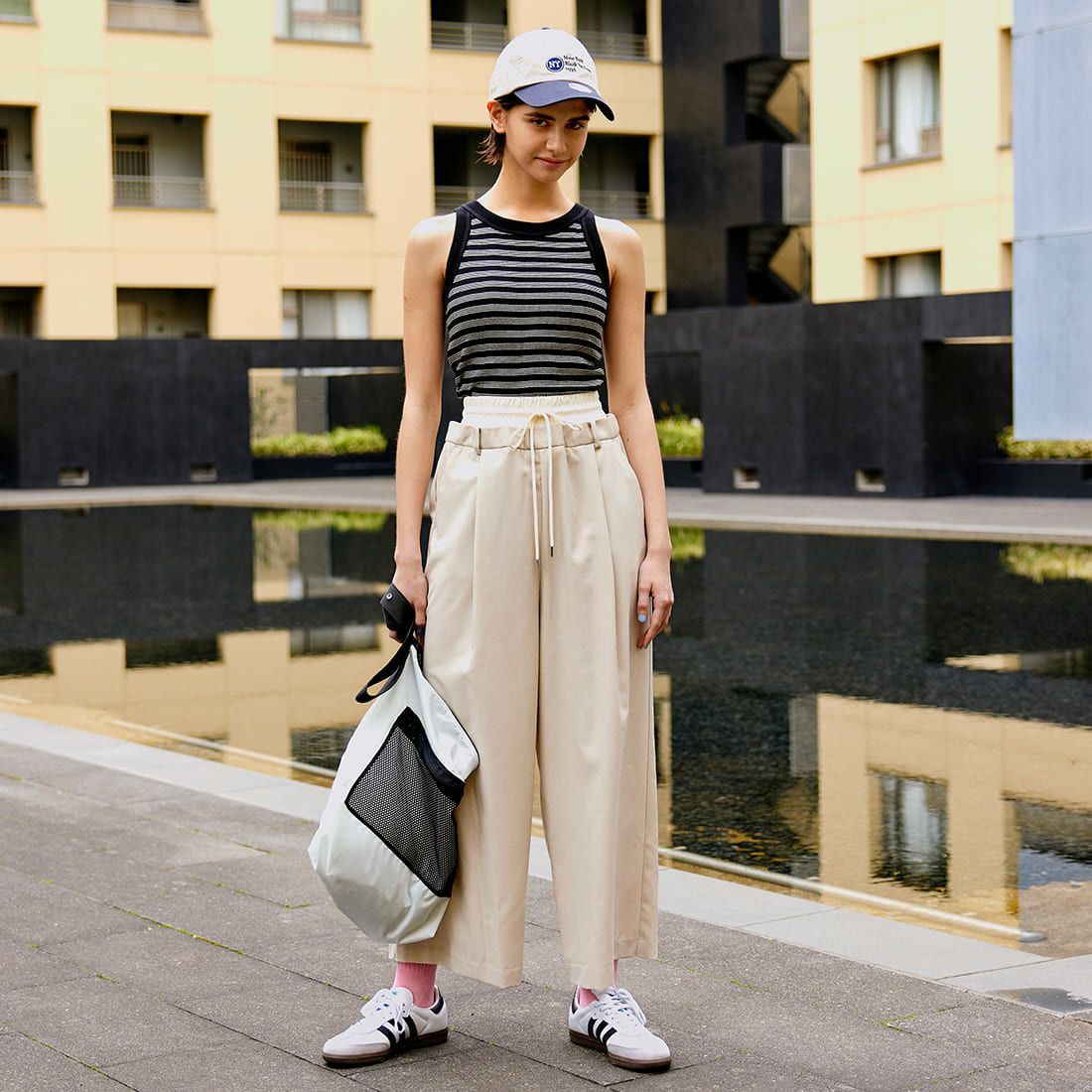 Jeans Factory Clothes [ジーンズファクトリークローズ] ダブルウエストパンツ [21241061] 033 ﾍﾞｰｼﾞｭ &&モデル身長：172cm 着用サイズ：38&&