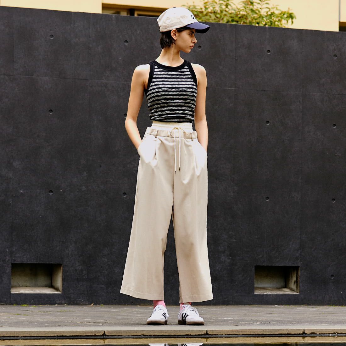 Jeans Factory Clothes [ジーンズファクトリークローズ] ダブルウエストパンツ [21241061] 033 ﾍﾞｰｼﾞｭ &&モデル身長：172cm 着用サイズ：38&&