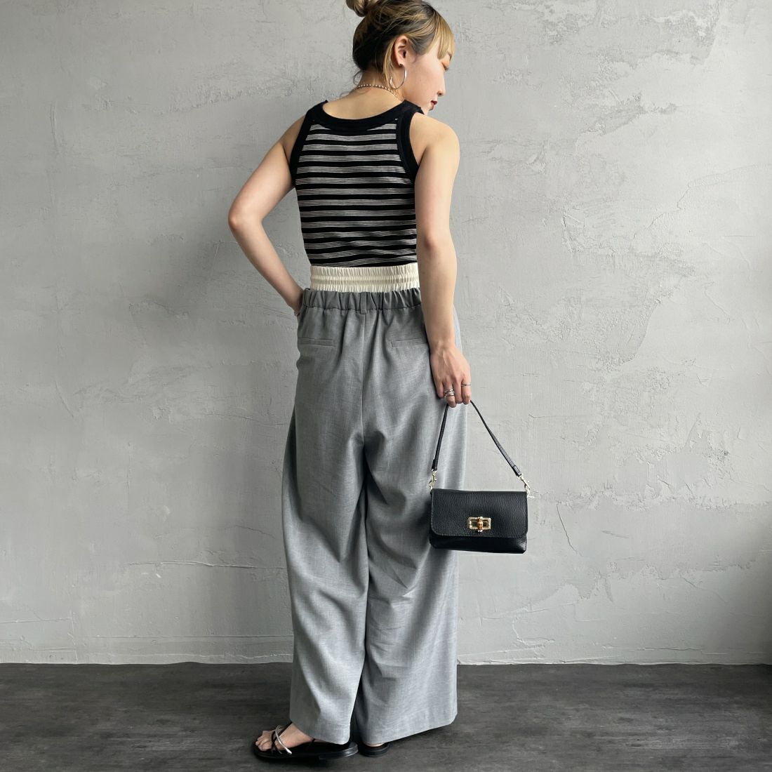 Jeans Factory Clothes [ジーンズファクトリークローズ] ダブルウエストパンツ [21241061] 001 Lｸﾞﾚｰ &&モデル身長：156cm 着用サイズ：36&&