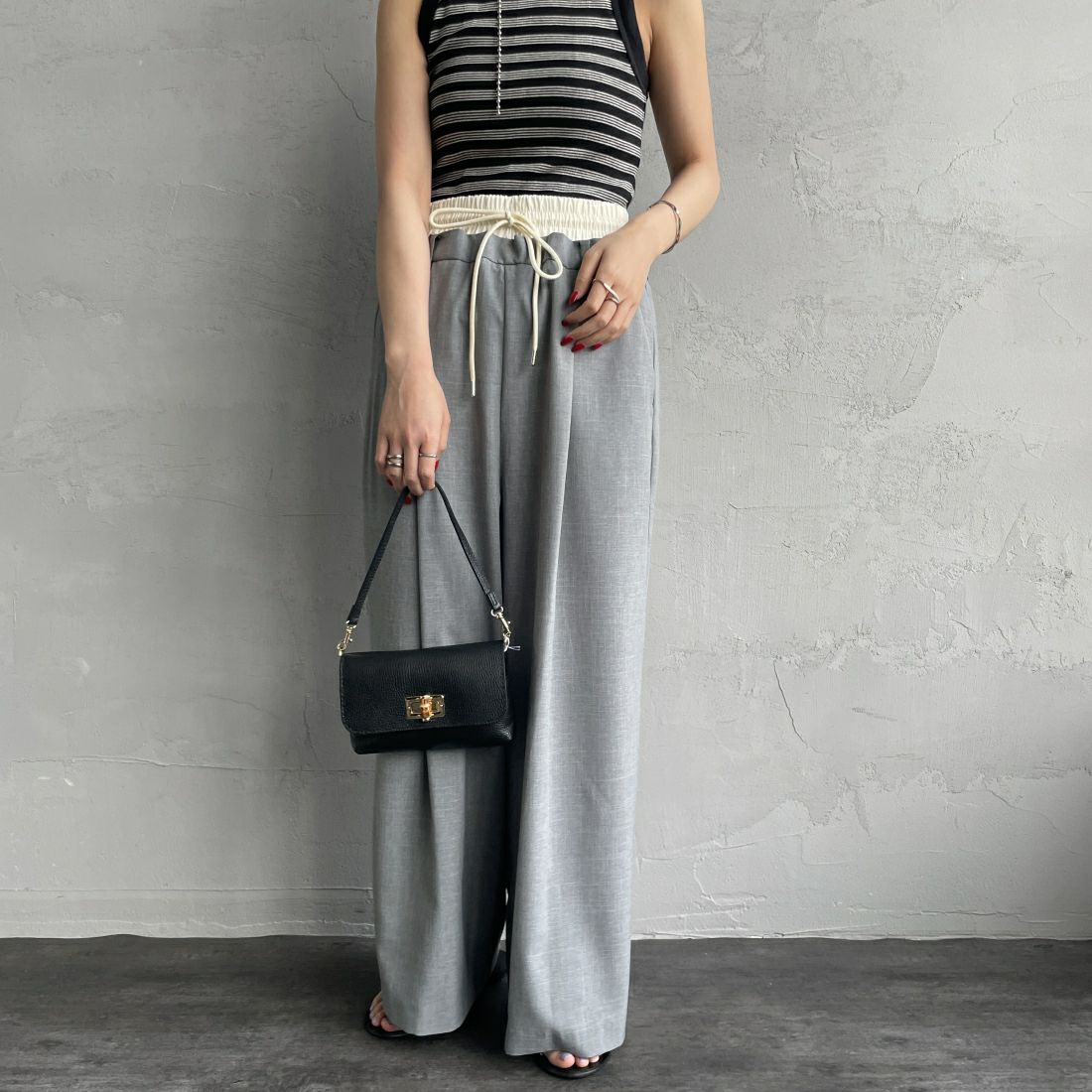 Jeans Factory Clothes [ジーンズファクトリークローズ] ダブルウエストパンツ [21241061] 001 Lｸﾞﾚｰ &&モデル身長：156cm 着用サイズ：36&&