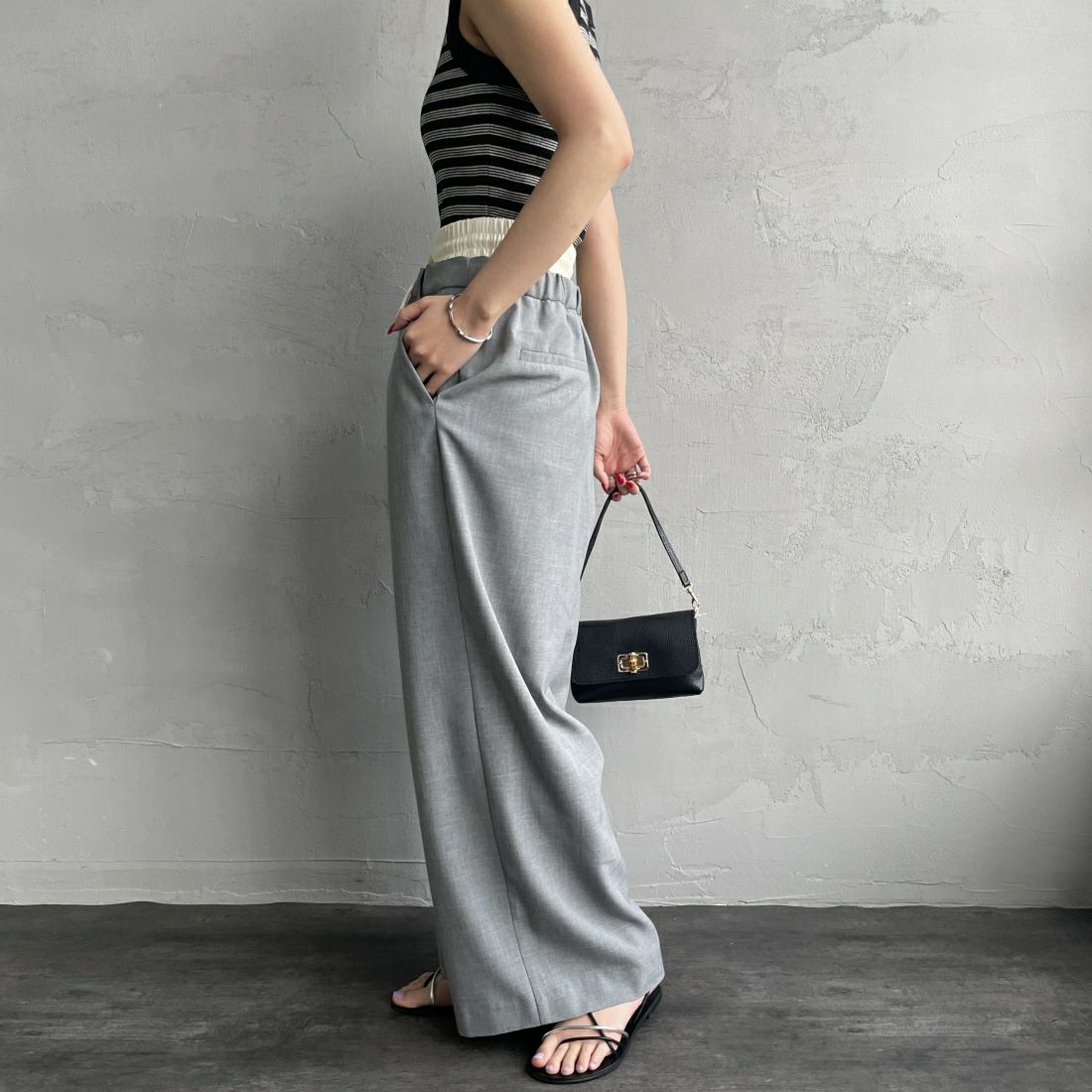 Jeans Factory Clothes [ジーンズファクトリークローズ] ダブルウエストパンツ [21241061] 001 Lｸﾞﾚｰ &&モデル身長：156cm 着用サイズ：36&&