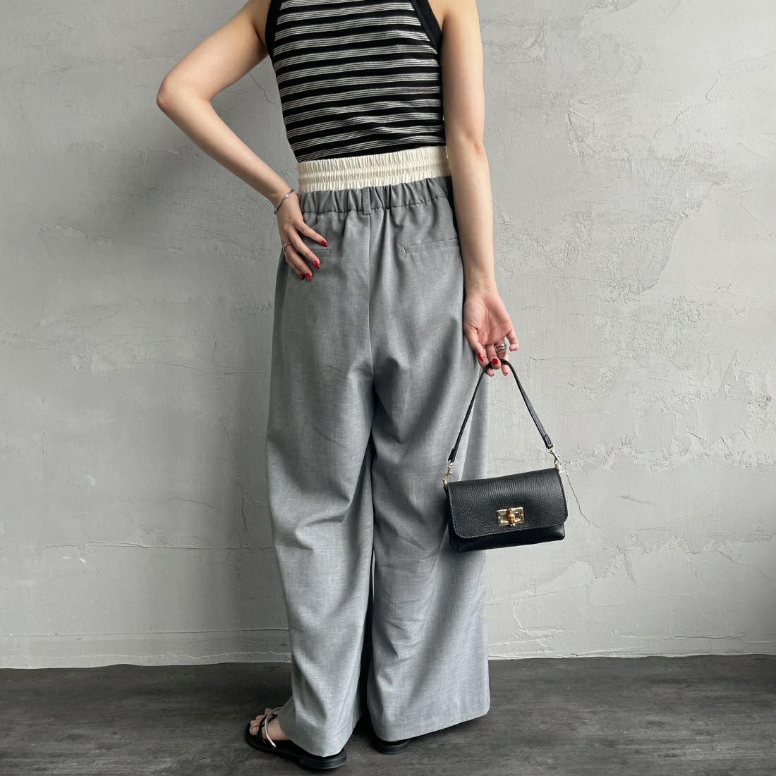 Jeans Factory Clothes [ジーンズファクトリークローズ] ダブルウエストパンツ [21241061] 001 Lｸﾞﾚｰ &&モデル身長：156cm 着用サイズ：36&&
