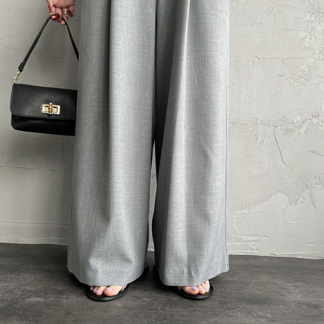 Jeans Factory Clothes [ジーンズファクトリークローズ] ダブルウエストパンツ [21241061] 001 Lｸﾞﾚｰ &&モデル身長：156cm 着用サイズ：36&&
