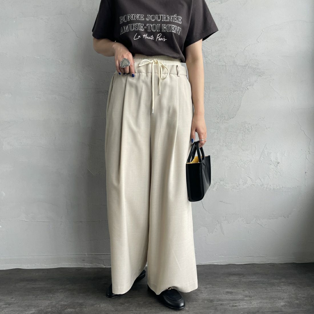 Jeans Factory Clothes [ジーンズファクトリークローズ] ダブルウエストパンツ [21241061] 033 ﾍﾞｰｼﾞｭ &&モデル身長：156cm 着用サイズ：38&&