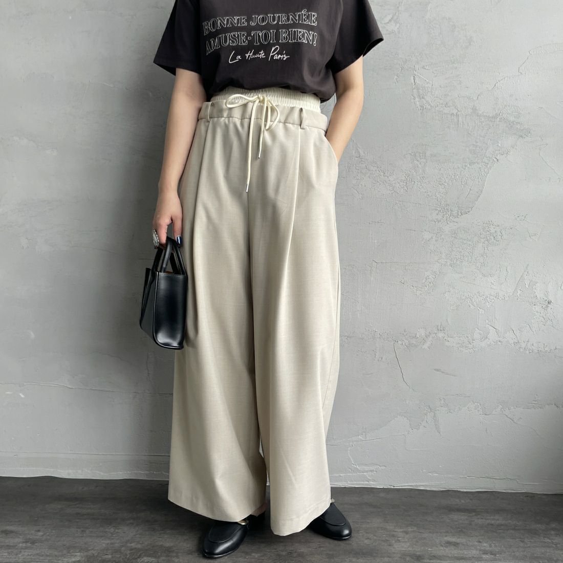 Jeans Factory Clothes [ジーンズファクトリークローズ] ダブルウエストパンツ [21241061] 033 ﾍﾞｰｼﾞｭ &&モデル身長：156cm 着用サイズ：38&&