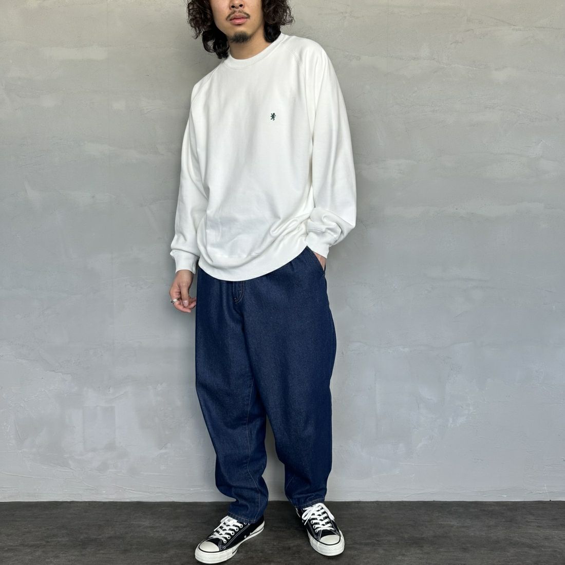 Gymphlex [ジムフレックス] スウィングスリーブ クルーネックプルオーバー [GY-C0292TCA] OFF WHITE &&モデル身長：173cm 着用サイズ：L&&