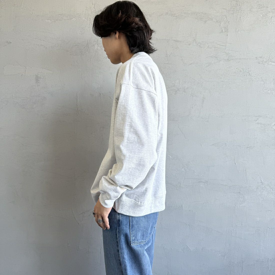 Gymphlex [ジムフレックス] ロゴ刺繍 ロングスリーブTシャツ [GY-C0102HWJ] H.LT.GREY &&モデル身長：179cm 着用サイズ：L&&