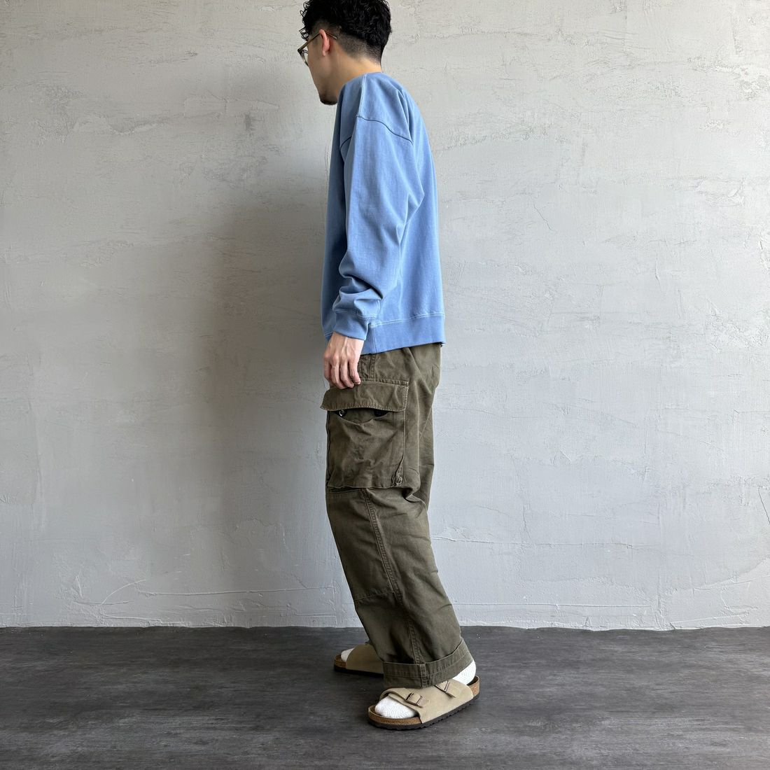 Gymphlex [ジムフレックス] ロゴ刺繍 ロングスリーブTシャツ [GY-C0102HWJ] LT.BLU GRY &&モデル身長：168cm 着用サイズ：M&&