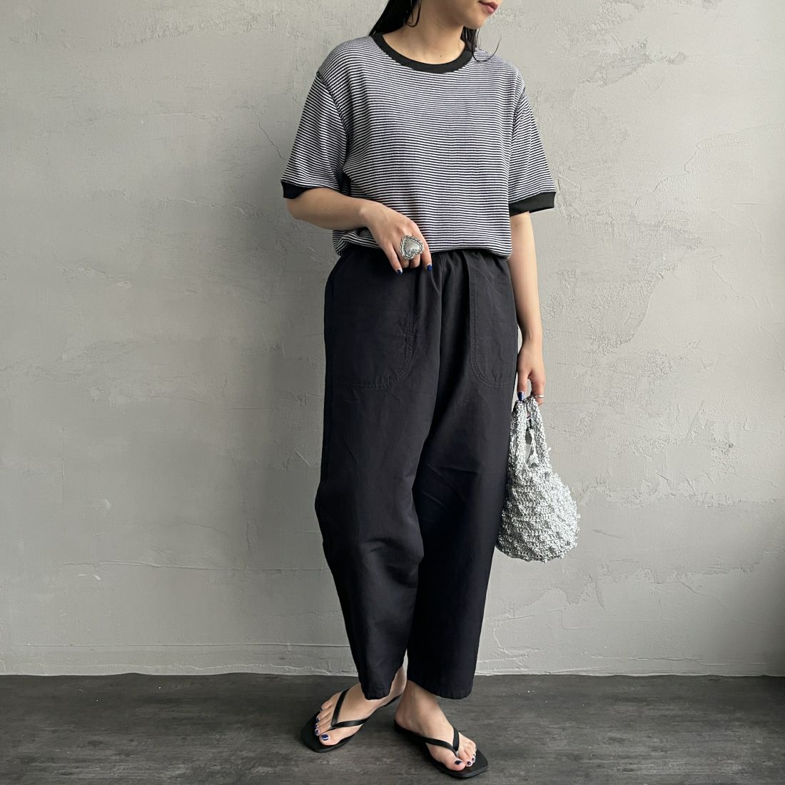DANTON [ダントン] イージーパンツ [JD-2540WEL] BLACK &&モデル身長：156cm 着用サイズ：36&&