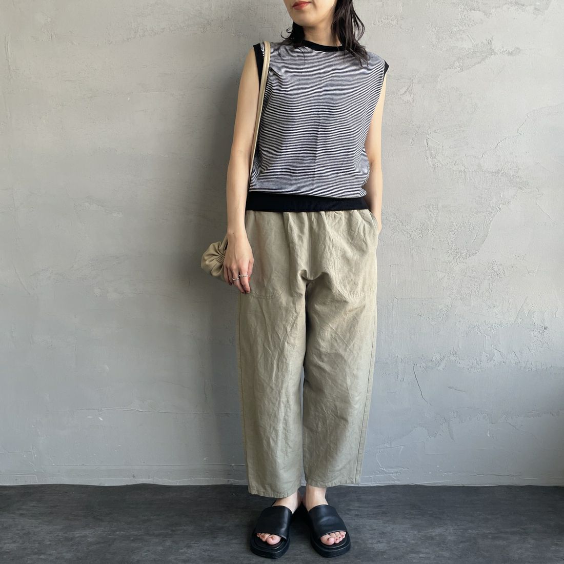 DANTON [ダントン] イージーパンツ [JD-2540WEL] OLIVE&&モデル身長：160cm 着用サイズ：36&&