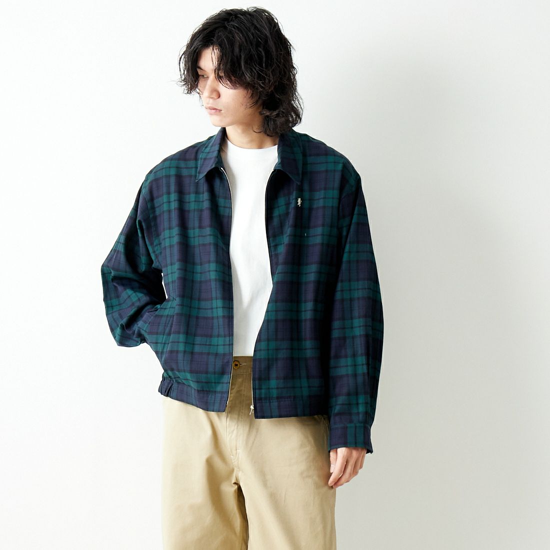Gymphlex [ジムフレックス] ジップジャケット [GY-A0499CCW] NAVY CHECK &&モデル身長：182cm 着用サイズ：L&&