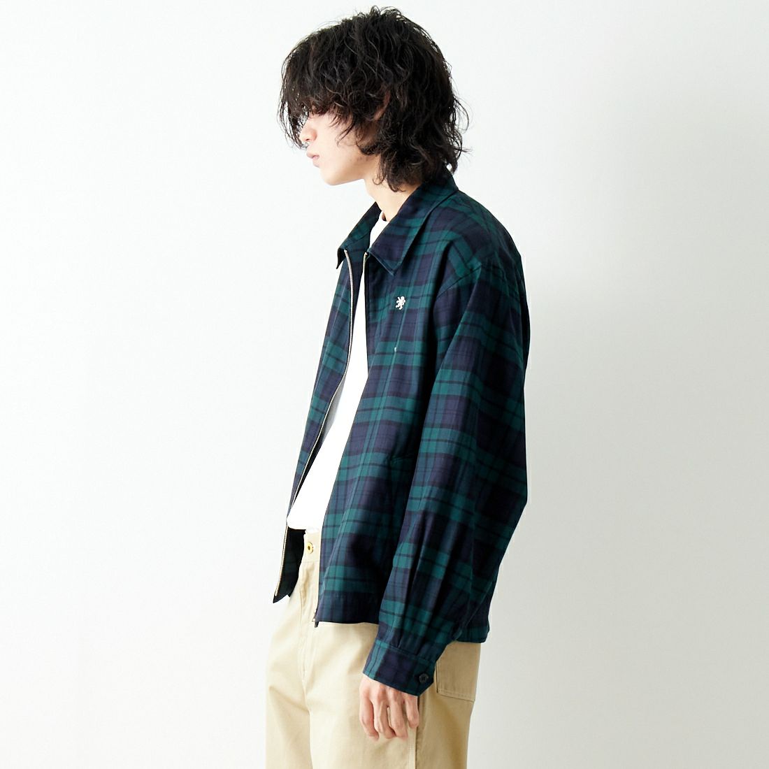 Gymphlex [ジムフレックス] ジップジャケット [GY-A0499CCW] NAVY CHECK &&モデル身長：182cm 着用サイズ：L&&