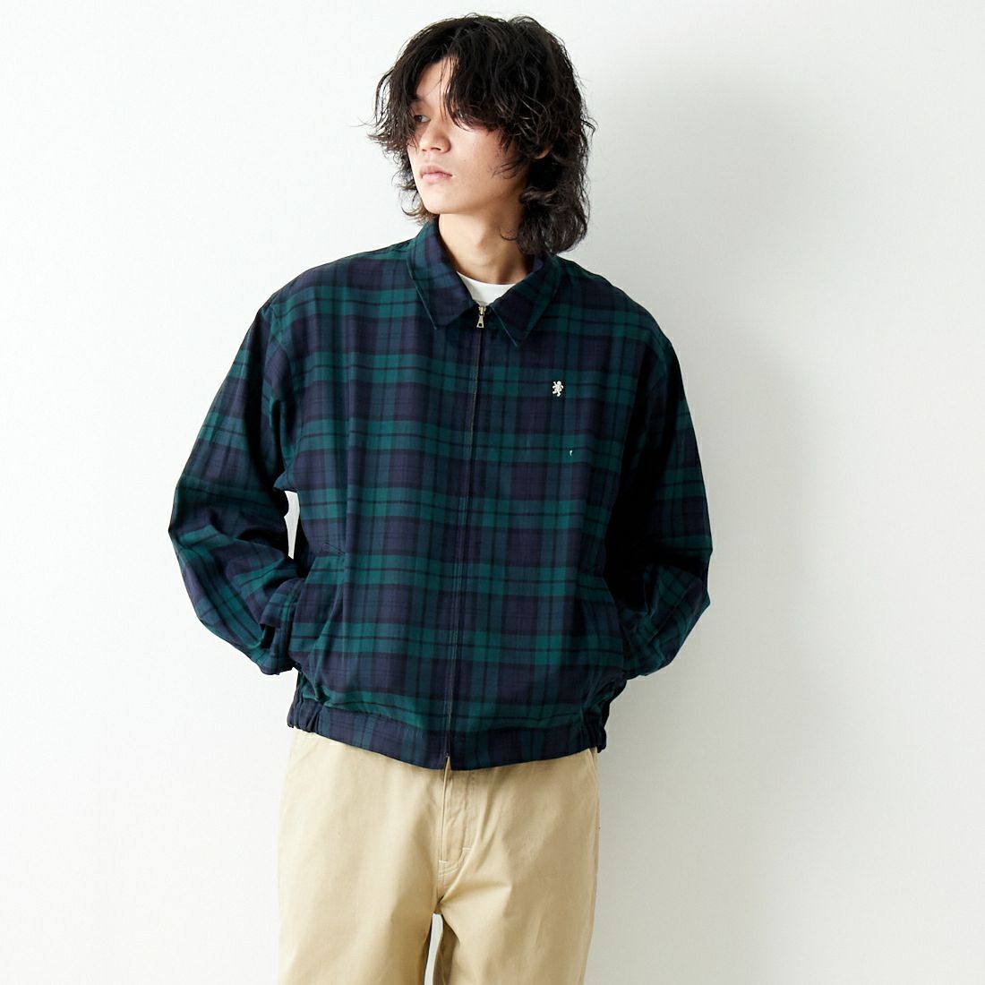 Gymphlex [ジムフレックス] ジップジャケット [GY-A0499CCW] NAVY CHECK &&モデル身長：182cm 着用サイズ：L&&