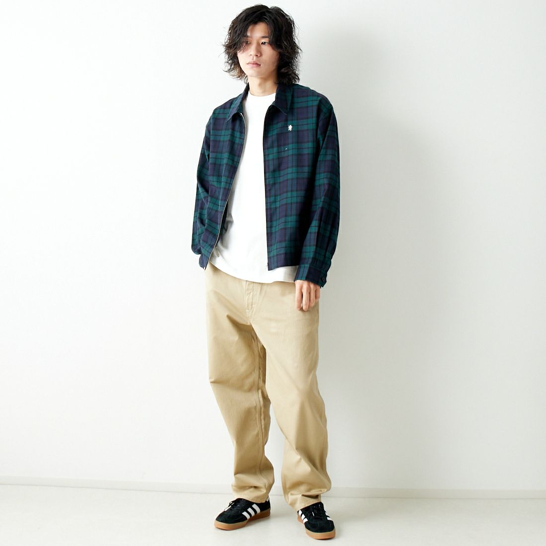 Gymphlex [ジムフレックス] ジップジャケット [GY-A0499CCW] NAVY CHECK &&モデル身長：182cm 着用サイズ：L&&
