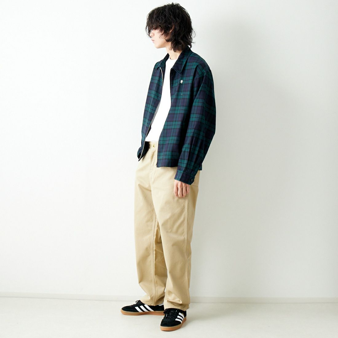 Gymphlex [ジムフレックス] ジップジャケット [GY-A0499CCW] NAVY CHECK &&モデル身長：182cm 着用サイズ：L&&