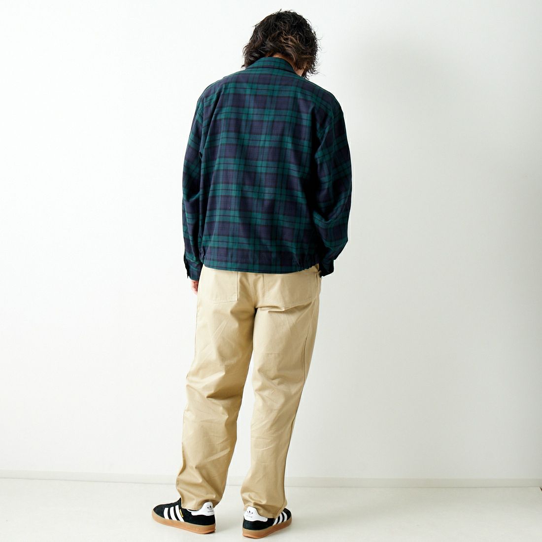Gymphlex [ジムフレックス] ジップジャケット [GY-A0499CCW] NAVY CHECK &&モデル身長：182cm 着用サイズ：L&&