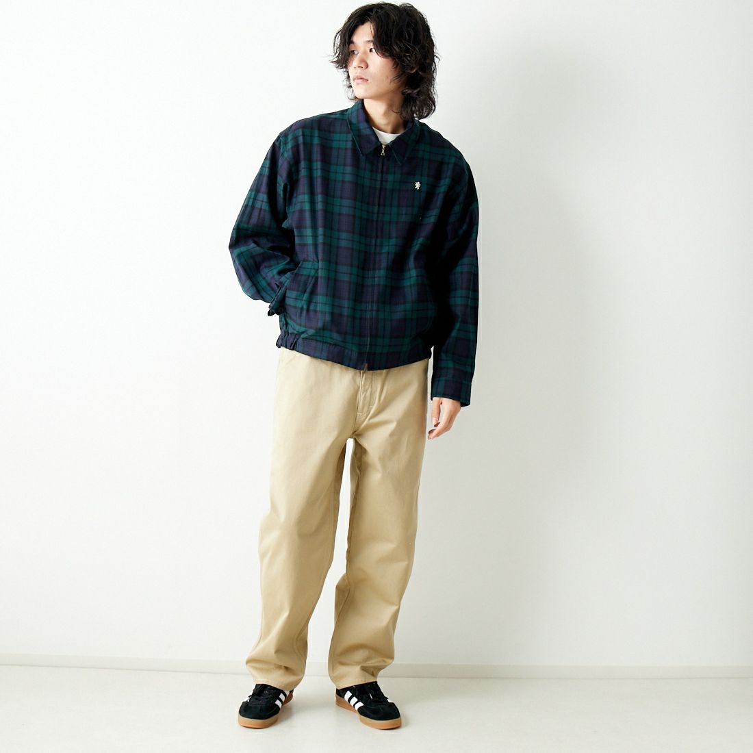 Gymphlex [ジムフレックス] ジップジャケット [GY-A0499CCW] NAVY CHECK &&モデル身長：182cm 着用サイズ：L&&