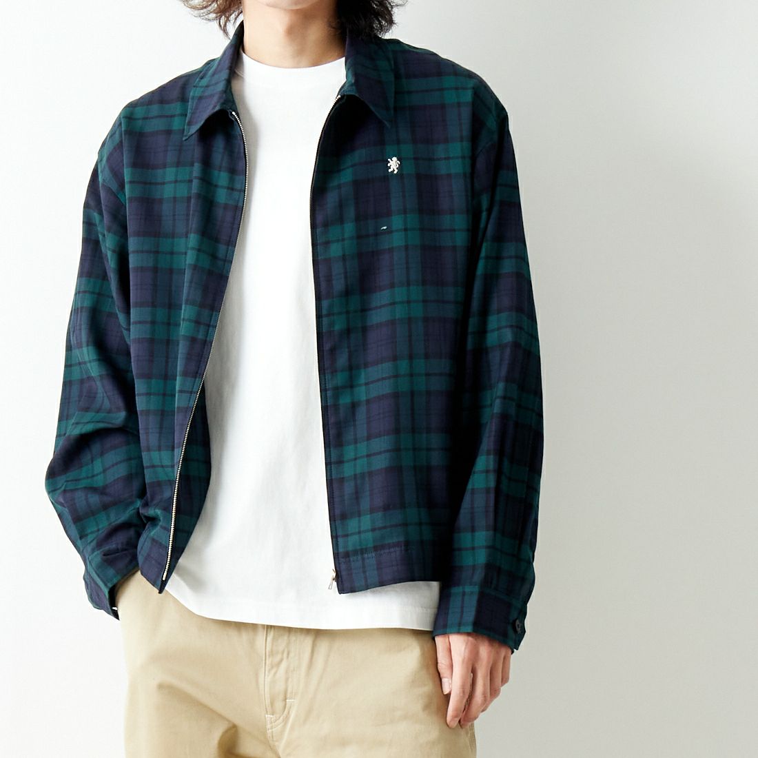 Gymphlex [ジムフレックス] ジップジャケット [GY-A0499CCW] NAVY CHECK &&モデル身長：182cm 着用サイズ：L&&