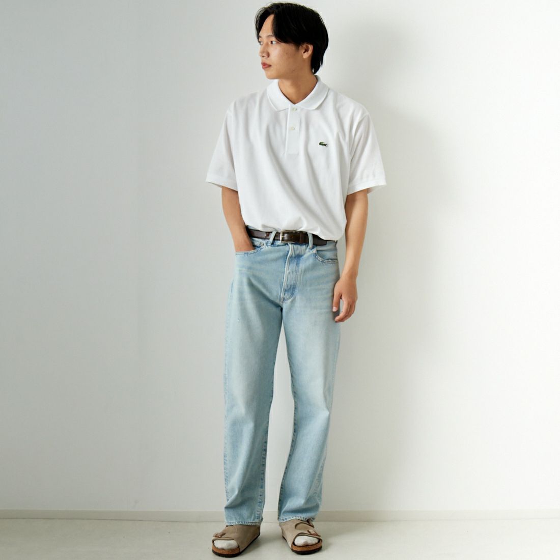 LACOSTE [ラコステ] クラシックフィット ポロシャツ [L1212] 001 WHITE &&モデル身長：179cm 着用サイズ：8&&