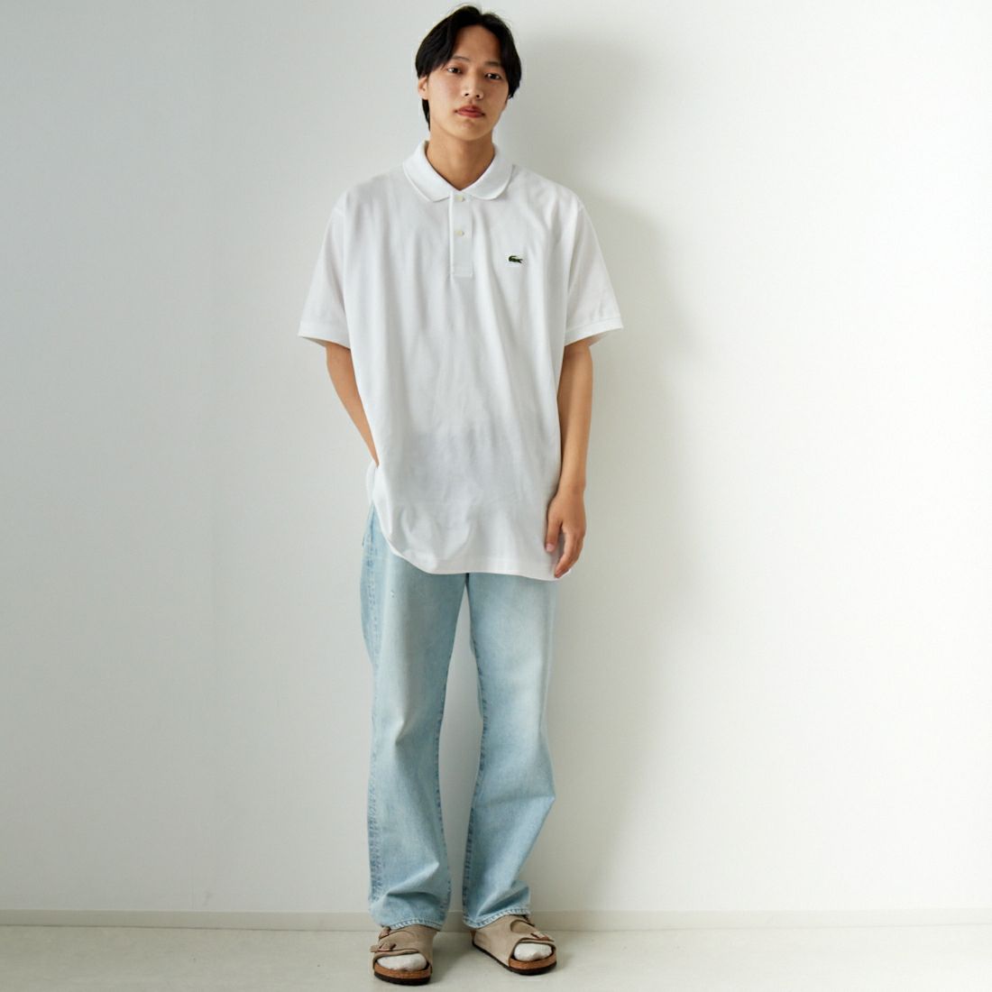 LACOSTE [ラコステ] クラシックフィット ポロシャツ [L1212] 001 WHITE &&モデル身長：179cm 着用サイズ：8&&