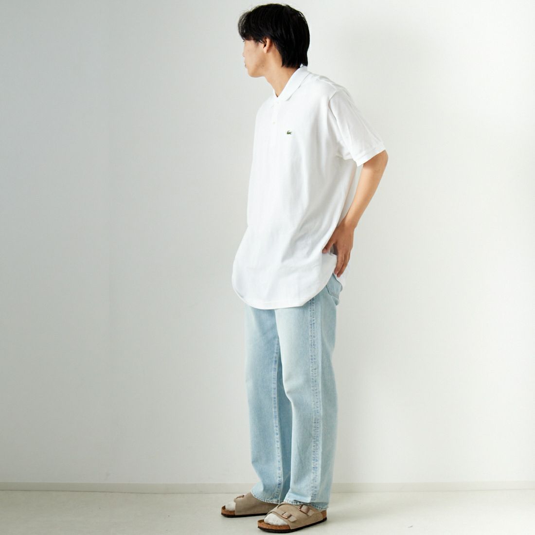 LACOSTE [ラコステ] クラシックフィット ポロシャツ [L1212] 001 WHITE &&モデル身長：179cm 着用サイズ：8&&