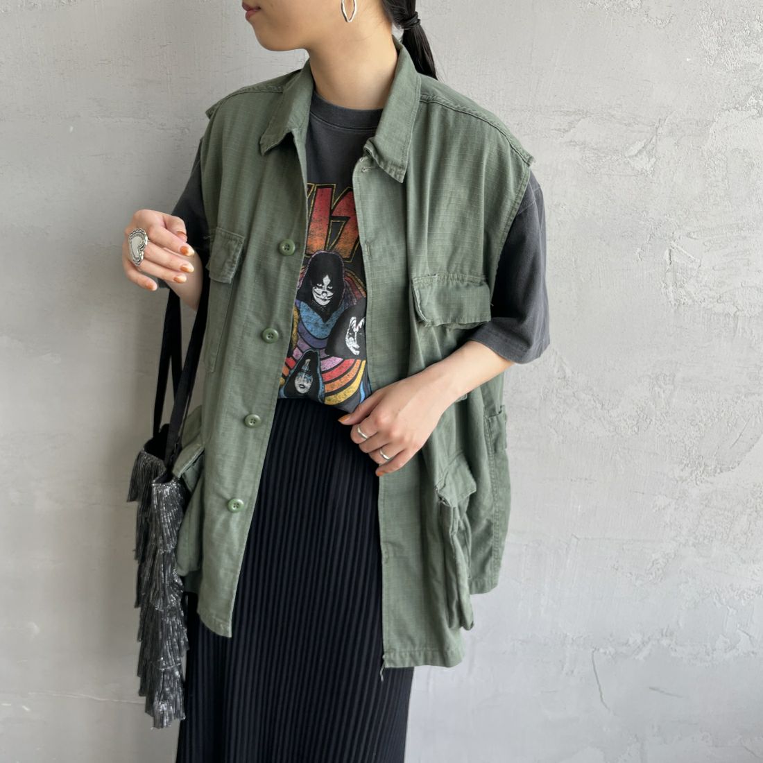 ROTHCO [ロスコ] BDUノースリーブシャツジャケット [BDSH-NOSLEEVE] OLIVE&&モデル身長：156cm 着用サイズ：L&&