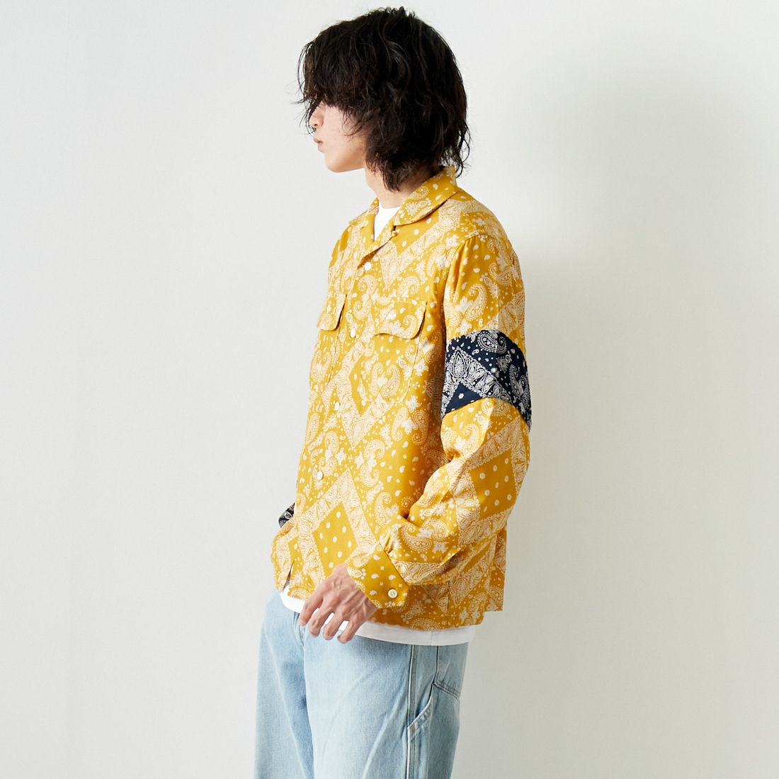 AiE [エーアイイー] ペイズリープリント ZPCシャツ [OT731] BROWN &&モデル身長：182cm 着用サイズ：M&&
