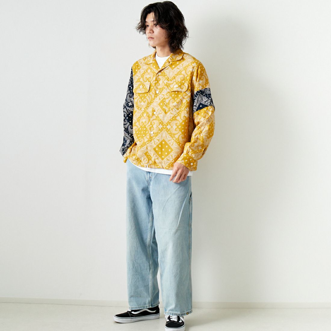 AiE [エーアイイー] ペイズリープリント ZPCシャツ [OT731] BROWN &&モデル身長：182cm 着用サイズ：M&&