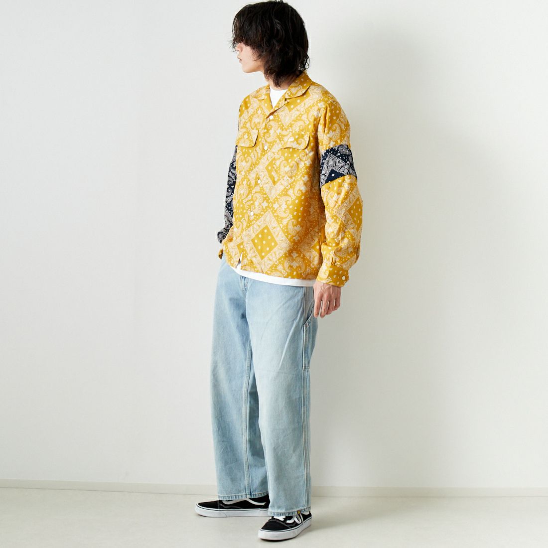 AiE [エーアイイー] ペイズリープリント ZPCシャツ [OT731] BROWN &&モデル身長：182cm 着用サイズ：M&&