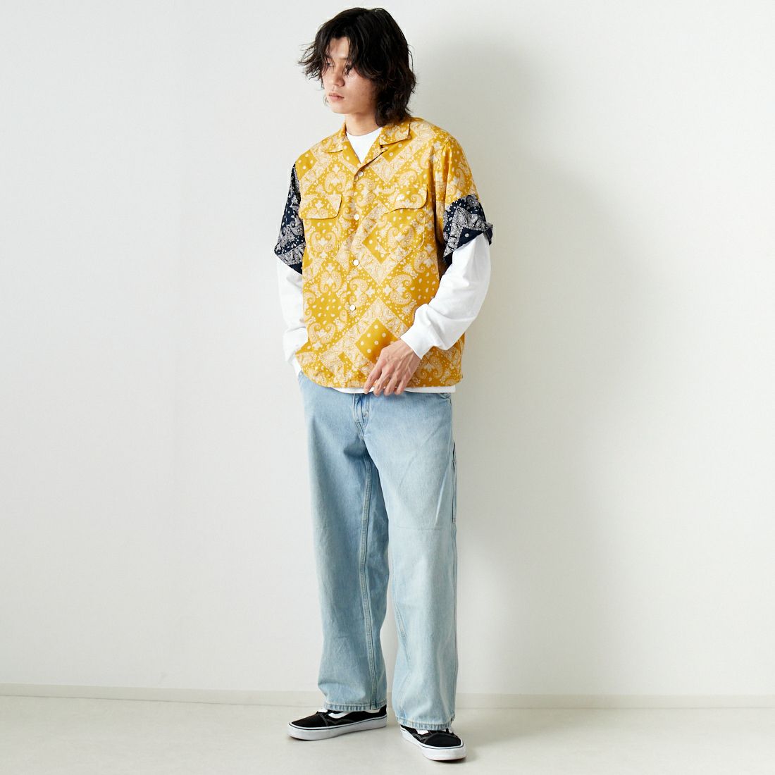 AiE [エーアイイー] ペイズリープリント ZPCシャツ [OT731] BROWN &&モデル身長：182cm 着用サイズ：M&&