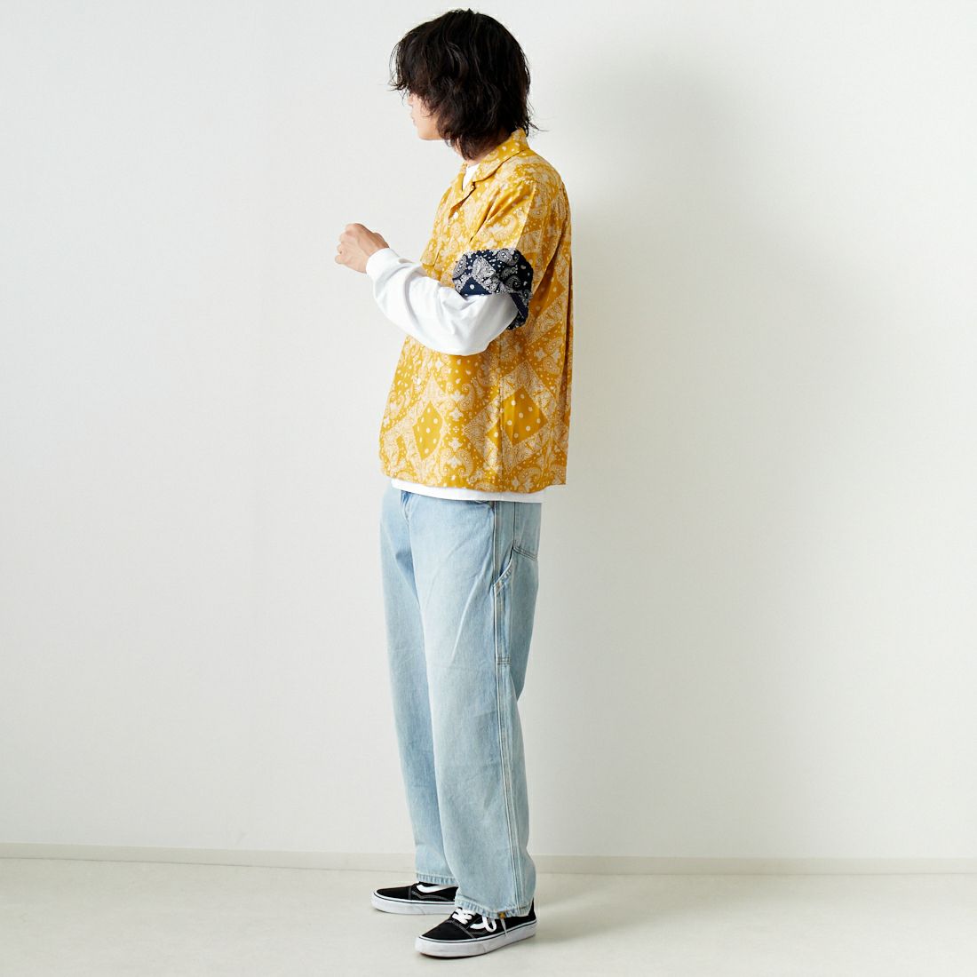 AiE [エーアイイー] ペイズリープリント ZPCシャツ [OT731] BROWN &&モデル身長：182cm 着用サイズ：M&&