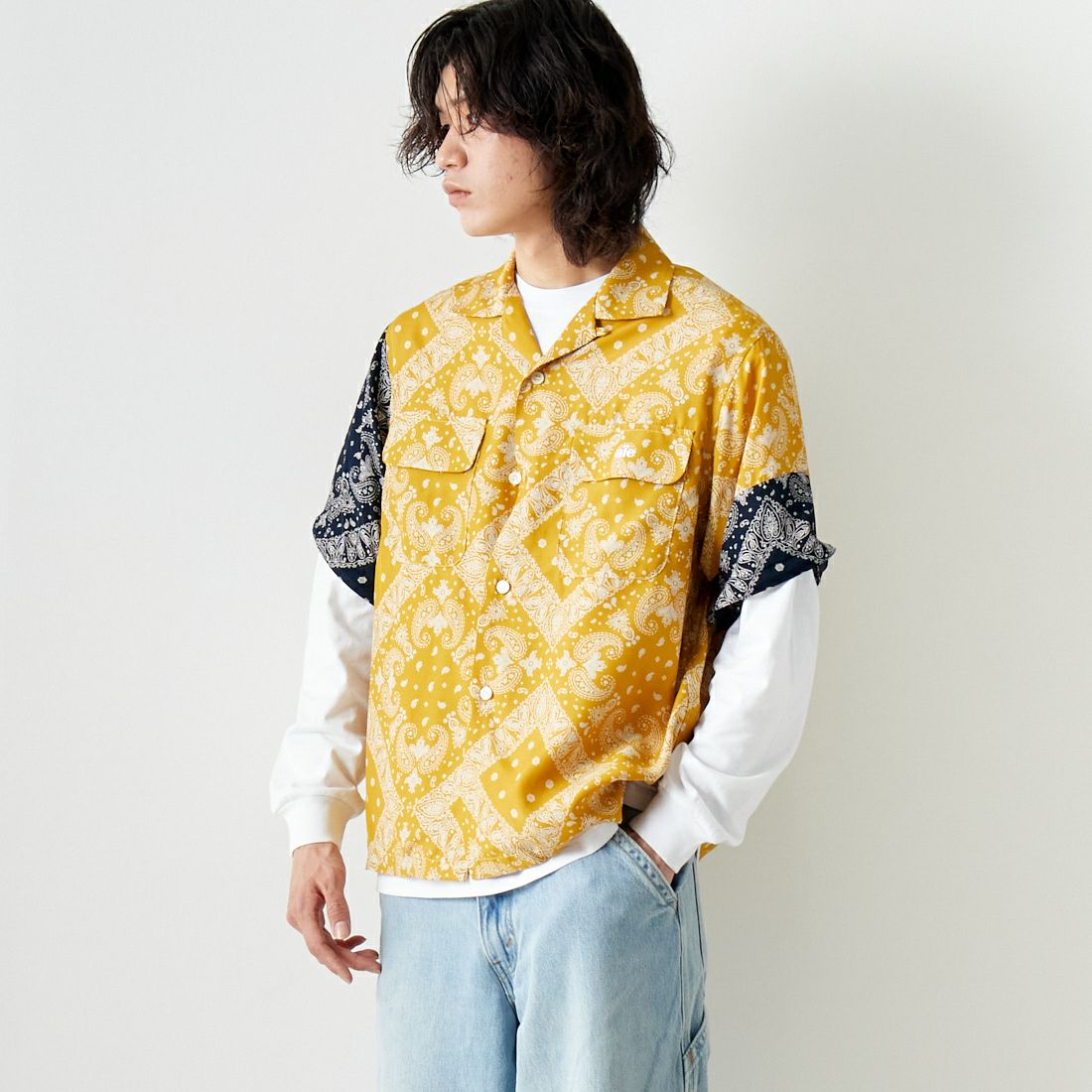 AiE [エーアイイー] ペイズリープリント ZPCシャツ [OT731] BROWN &&モデル身長：182cm 着用サイズ：M&&