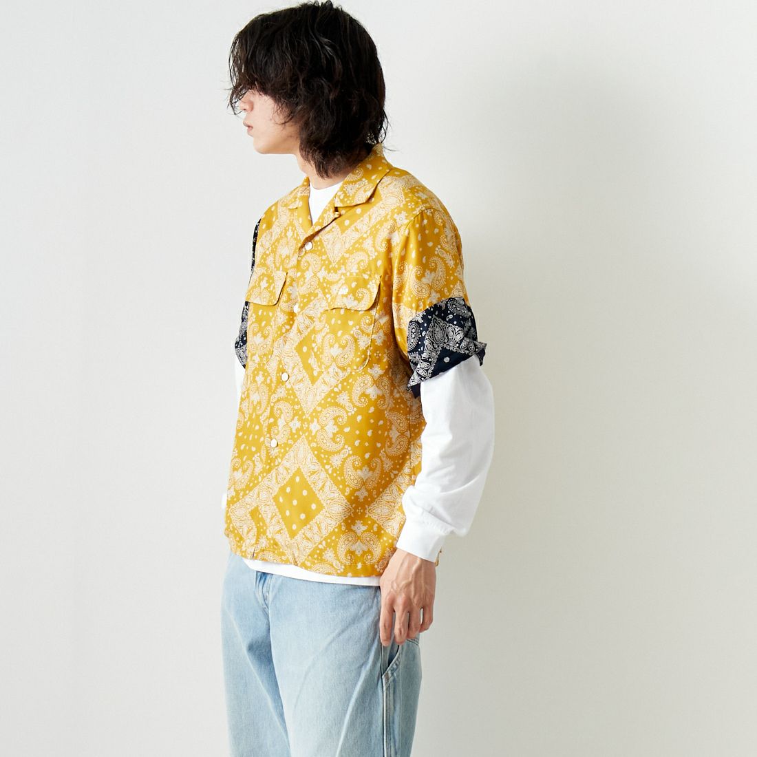 AiE [エーアイイー] ペイズリープリント ZPCシャツ [OT731] BROWN &&モデル身長：182cm 着用サイズ：M&&