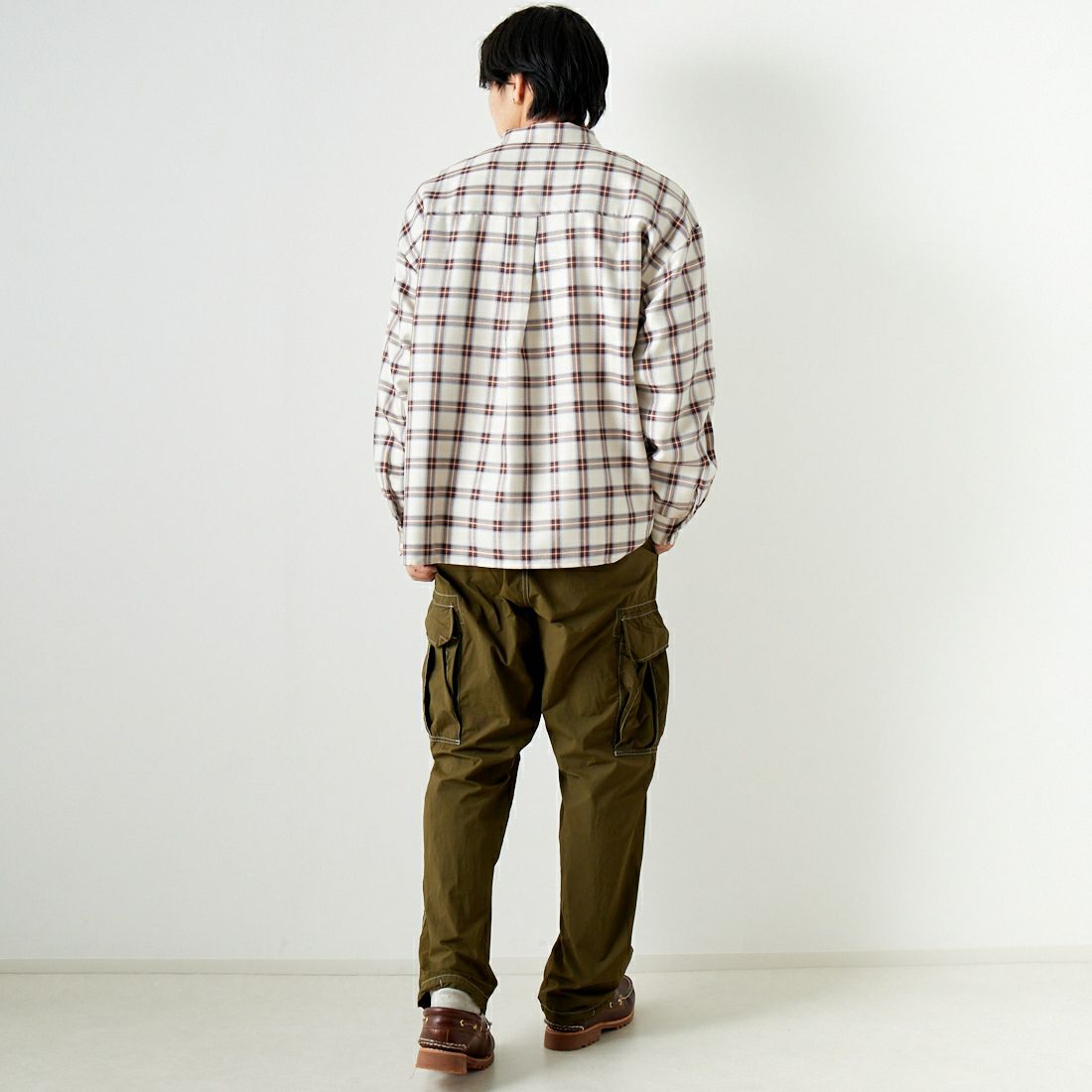 HELLO CALIF [ハローカリフ] チェックシャツジャケット [TH-3725] WHITE &&モデル身長：179cm 着用サイズ：L&&