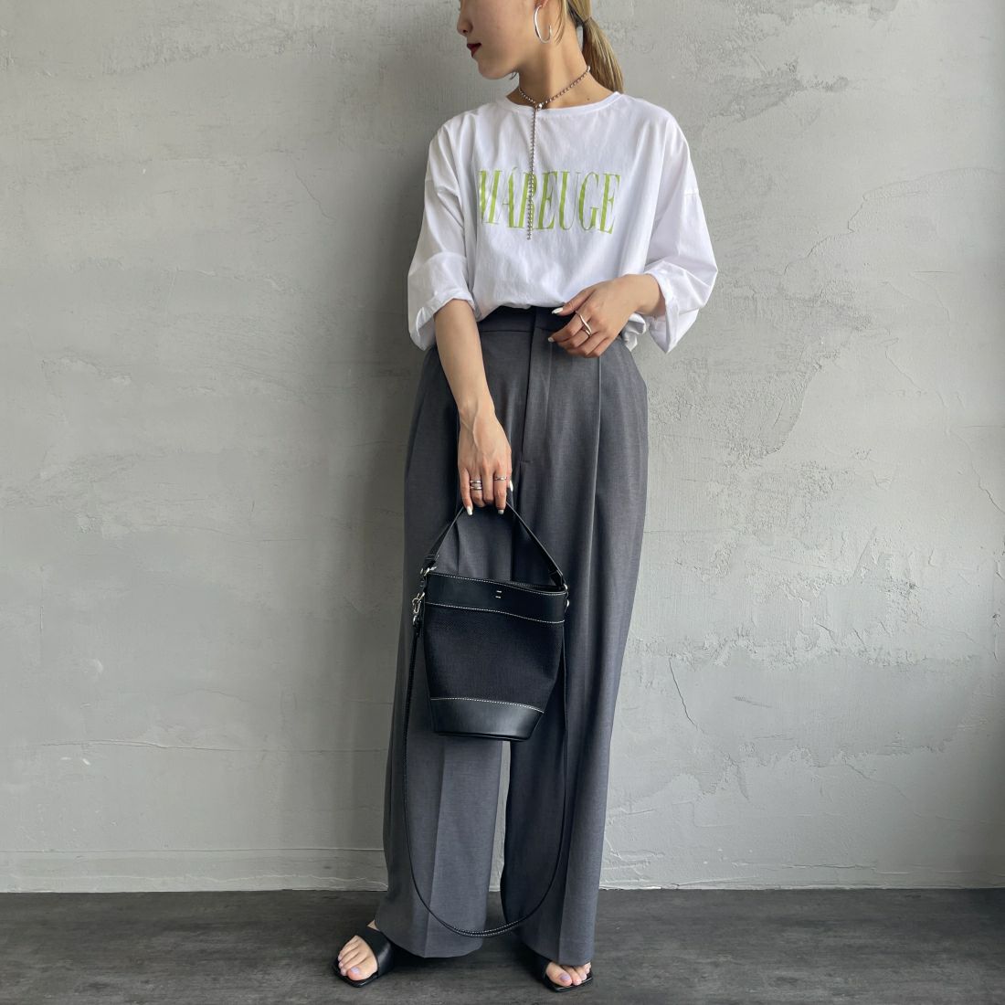 Jeans Factory Clothes [ジーンズファクトリークローズ] タックワイドパンツ [41086002] ﾁｬｺｰﾙ &&モデル身長：156cm 着用サイズ：0&&