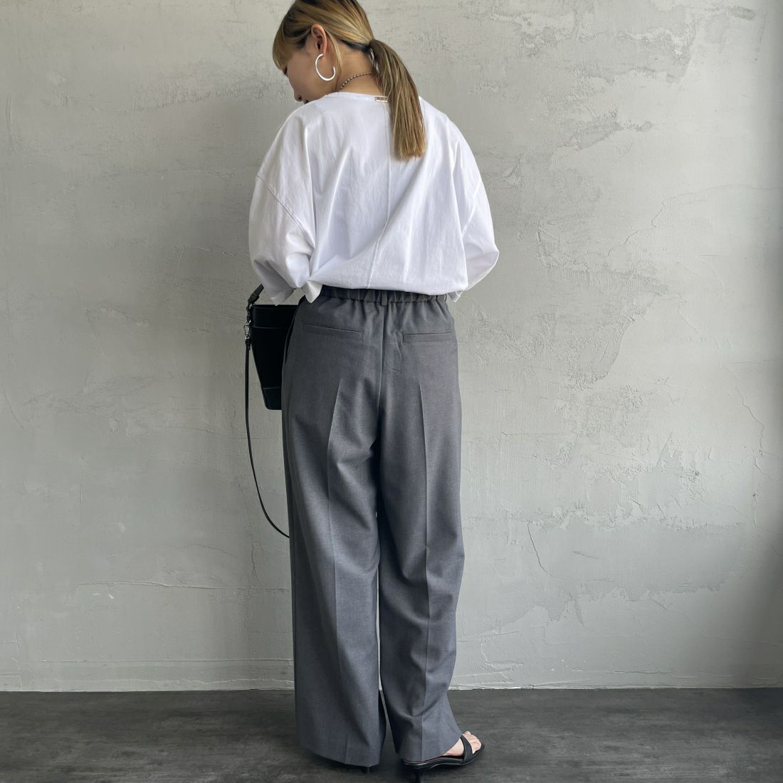 Jeans Factory Clothes [ジーンズファクトリークローズ] タックワイドパンツ [41086002] ﾁｬｺｰﾙ &&モデル身長：156cm 着用サイズ：0&&