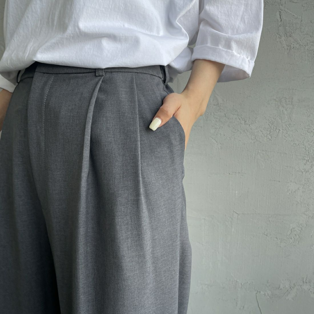 Jeans Factory Clothes [ジーンズファクトリークローズ] タックワイドパンツ [41086002] ﾁｬｺｰﾙ &&モデル身長：156cm 着用サイズ：0&&